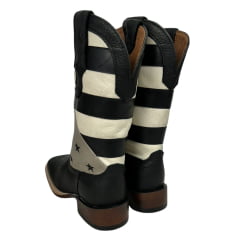 Bota Texana Feminina Goyazes Couro Pit Stop Preto/Austin Off White Bico Quadrado Com Estrelas Bordadas - REF: 226402-CF