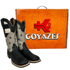 Bota Texana Feminina Goyazes Couro Pit Stop Preto/Austin Off White Bico Quadrado Com Estrelas Bordadas - REF: 226402-CF