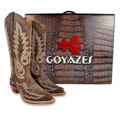 Bota Texana Feminina Goyazes Dackar Café Bico Fino Bordado Solado Injetado Ref:256803-CC