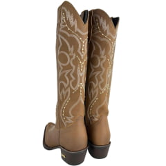 Bota Texana Feminina Jácomo Bico Fino Cano Alto Zíper Couro Mustang Havana Bordado Tachinhas REF90271/TBQC