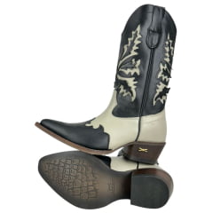 Bota Texana Feminina Jácomo Bico Fino Cano Médio Couro Fóssil Oil Preto Napa Marfim Ref:90121/TCO