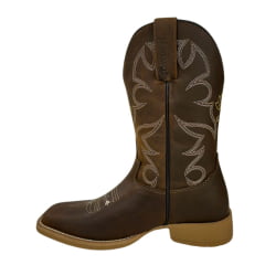 Bota Texana Feminina Jácomo Bico Quadrado Couro Crazy Amêndoa Com Bordado Amarelo E Branco Ref:4861/UFA