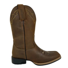 Bota Texana Feminina Jácomo Bico Quadrado Couro Crazy Amêndoa Com Bordado Creme /Amarelo Ref:4841/UF