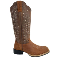 Bota Texana Feminina Jácomo Bico Quadrado Couro Destroyer Whisky Mustang Sella Ref:60391/UF