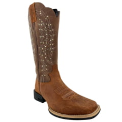 Bota Texana Feminina Jácomo Bico Quadrado Couro Destroyer Whisky Mustang Sella Ref:60391/UF