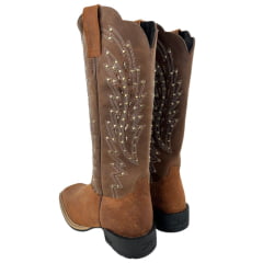Bota Texana Feminina Jácomo Bico Quadrado Couro Destroyer Whisky Mustang Sella Ref:60391/UF
