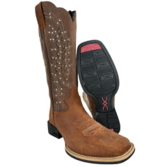 Bota Texana Feminina Jácomo Bico Quadrado Couro Destroyer Whisky Mustang Sella Ref:60391/UF