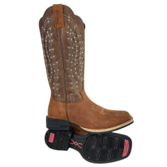 Bota Texana Feminina Jácomo Bico Quadrado Couro Destroyer Whisky Mustang Sella Ref:60391/UF