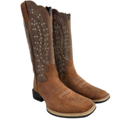 Bota Texana Feminina Jácomo Bico Quadrado Couro Destroyer Whisky Mustang Sella Ref:60391/UF