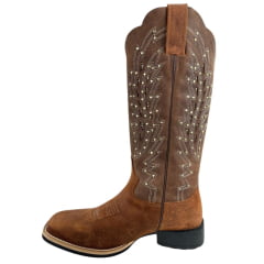 Bota Texana Feminina Jácomo Bico Quadrado Couro Destroyer Whisky Mustang Sella Ref:60391/UF