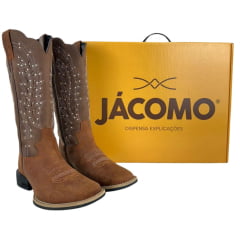 Bota Texana Feminina Jácomo Bico Quadrado Couro Destroyer Whisky Mustang Sella Ref:60391/UF