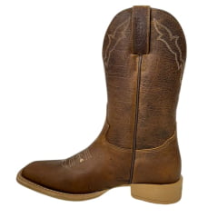 Bota Texana Feminina Jácomo Bico Quadrado Couro Fóssil Bufalino Saar Com Bordado Creme Ref.4841/UFA