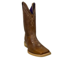 Bota Texana Feminina Jácomo Bico Quadrado Couro Fóssil Bufalino Saar Com Bordado Creme Ref.4841/UFA