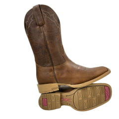 Bota Texana Feminina Jácomo Bico Quadrado Couro Fóssil Bufalino Saar Com Bordado Creme Ref.4841/UFA