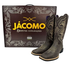 Bota Texana Feminina Jácomo Bico Quadrado Couro Mamute Oil Dark Brow Ref: 1311/UF