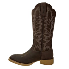 Bota Texana Feminina Jácomo Bico Quadrado Couro Mustang Dark Brown Com Bordado Crú Ref:1271/UFA