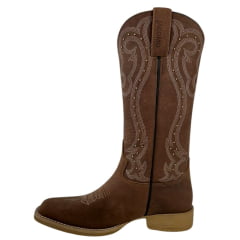 Bota Texana Feminina Jácomo Bico Quadrado Couro Mustang Sella Cano Bordado Cru Ref.1281/UFA-Sola Clara