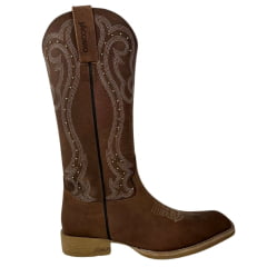 Bota Texana Feminina Jácomo Bico Quadrado Couro Mustang Sella Cano Bordado Cru Ref.1281/UFA-Sola Clara