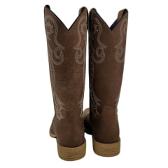 Bota Texana Feminina Jácomo Bico Quadrado Couro Mustang Sella Cano Bordado Cru Ref.1281/UFA-Sola Clara