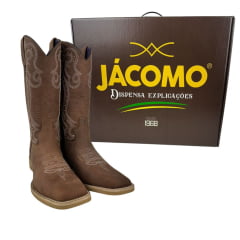 Bota Texana Feminina Jácomo Bico Quadrado Couro Mustang Sella Cano Bordado Cru Ref.1281/UFA-Sola Clara