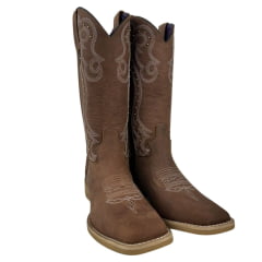 Bota Texana Feminina Jácomo Bico Quadrado Couro Mustang Sella Cano Bordado Cru Ref.1281/UFA-Sola Clara