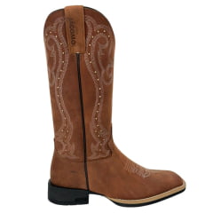 Bota Texana Feminina Jácomo Bico Quadrado Couro Mustang Sella com Rebite Dourado Ref: 1281/UF