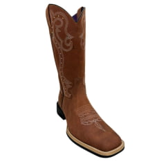 Bota Texana Feminina Jácomo Bico Quadrado Couro Mustang Sella com Rebite Dourado Ref: 1281/UF