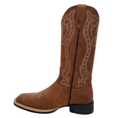 Bota Texana Feminina Jácomo Bico Quadrado Couro Mustang Sella com Rebite Dourado Ref: 1281/UF