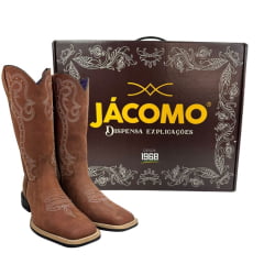 Bota Texana Feminina Jácomo Bico Quadrado Couro Mustang Sella com Rebite Dourado Ref: 1281/UF