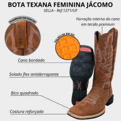 Bota Texana Feminina Jácomo Bico Quadrado Couro Mustang Sella Ref: 1271/UF