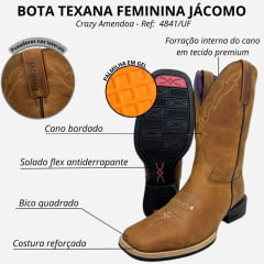 Bota Texana Feminina Jácomo Bico Quadrado Crazy Amendoa Ref: 4841/UF