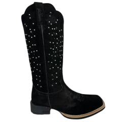 Bota Texana Feminina Jácomo Bico Quadrado Nobuck Avesso Preto Rebites Prata Ref:60391/UF