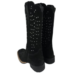 Bota Texana Feminina Jácomo Bico Quadrado Nobuck Avesso Preto Rebites Prata Ref:60391/UF