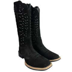 Bota Texana Feminina Jácomo Bico Quadrado Nobuck Avesso Preto Rebites Prata Ref:60391/UF