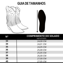 Bota Texana Feminina Kedoll Arara Brasil Preto Bico Fino Cano Médio Zíper E Franjas Detalhes Dourados - Ref:229