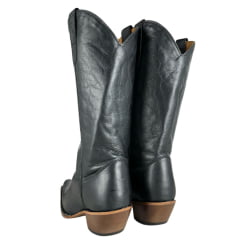 Bota Texana Feminina Os Moiadeiros Bico Fino Couro Fóssil Preto Com Bordado Branco Ref:759
