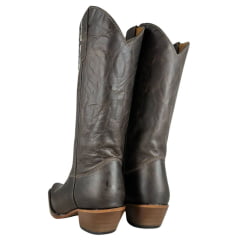 Bota Texana Feminina Os Moiadeiros Bico Fino Couro Fóssil Tabaco Com Logo E Cactus Em Branco E Laranja Ref:746