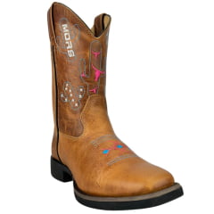 Bota Texana Feminina Moiadeiros Couro Fóssil Champagne Bico Quadrado Ref:MORS2903