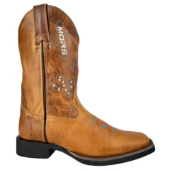 Bota Texana Feminina Moiadeiros Couro Fóssil Champagne Bico Quadrado Ref:MORS2903