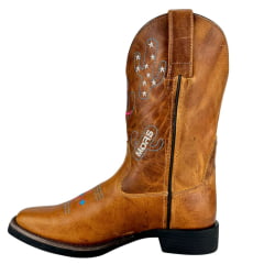 Bota Texana Feminina Moiadeiros Couro Fóssil Champagne Bico Quadrado Ref:MORS2903