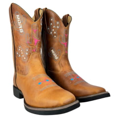 Bota Texana Feminina Moiadeiros Couro Fóssil Champagne Bico Quadrado Ref:MORS2903