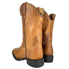 Bota Texana Feminina Moiadeiros Couro Fóssil Champagne Bico Quadrado Ref:MORS2903