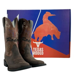 Bota Texana Feminina Texas Rodeo Couro Crazy Café/Fóssil Havana Bordado Rodeo Sola Preta RF: TR887LQMBO