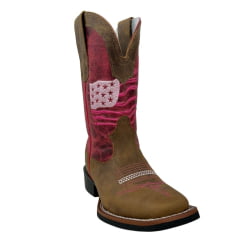 Bota Texana Feminina Texas Rodeo Bico Quadrado Couro Crazy Tabaco Cano Fóssil Pink Ref.TR583 - LQBO