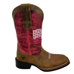 Bota Texana Feminina Texas Rodeo Bico Quadrado Couro Crazy Tabaco Cano Fóssil Pink Ref.TR583 - LQBO