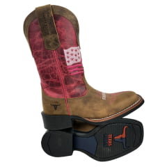 Bota Texana Feminina Texas Rodeo Bico Quadrado Couro Crazy Tabaco Cano Fóssil Pink Ref.TR583 - LQBO