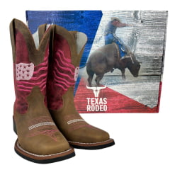 Bota Texana Feminina Texas Rodeo Bico Quadrado Couro Crazy Tabaco Cano Fóssil Pink Ref.TR583 - LQBO