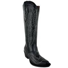 Bota Texana Feminina Vimar Atlanta Preto Luchese Preto Bico Fino Ref: 10243