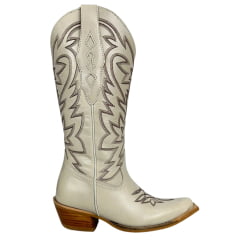 Bota Texana Feminina Vimar Bico Fino Couro Marfim C/ Bordado Sola Luchese-00 - R. 10230