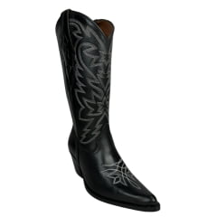 Bota Texana Feminina Vimar Bico Fino Couro Preto C/ Bordado Sola CPLAC-V002 - R. 10230